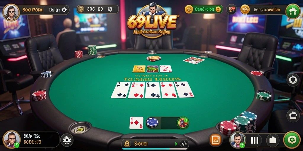Screenshot gameplay seru dalam permainan Poker di 69LIVE.