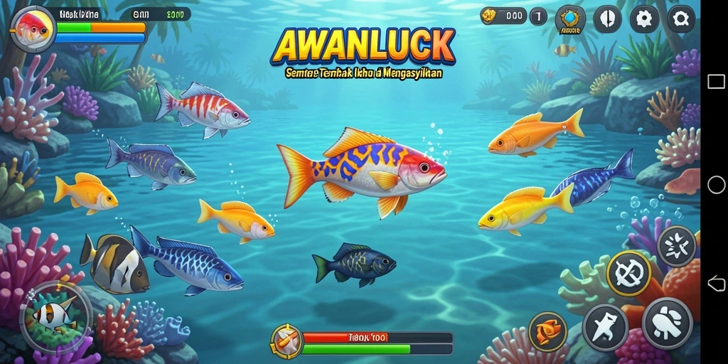 Gameplay seru AWANLUCK dengan aksi tembak ikan yang mendebarkan.