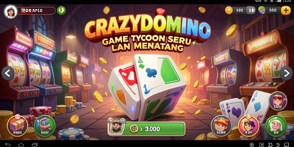 Tampilan gameplay <strong>CRAZYDOMINO</strong> yang menantang dengan pengelolaan bisnis domino.