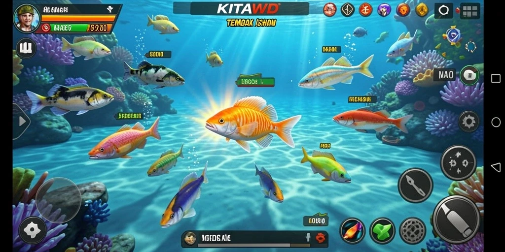 Tampilan gameplay KITAWD yang seru dengan aksi menembak ikan.