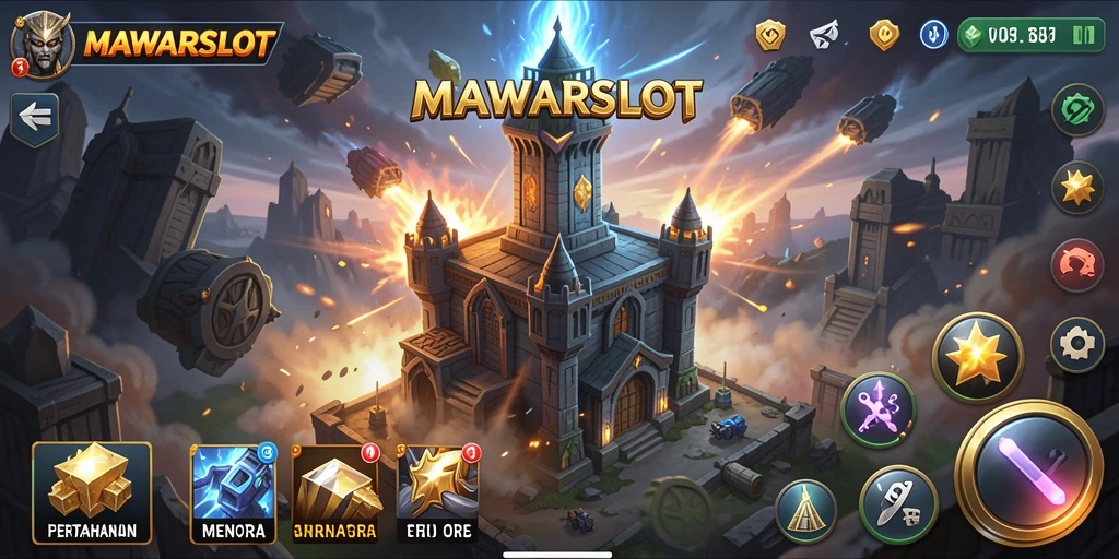 Tampilan menara dan strategi seru di gameplay MAWARSLOT.