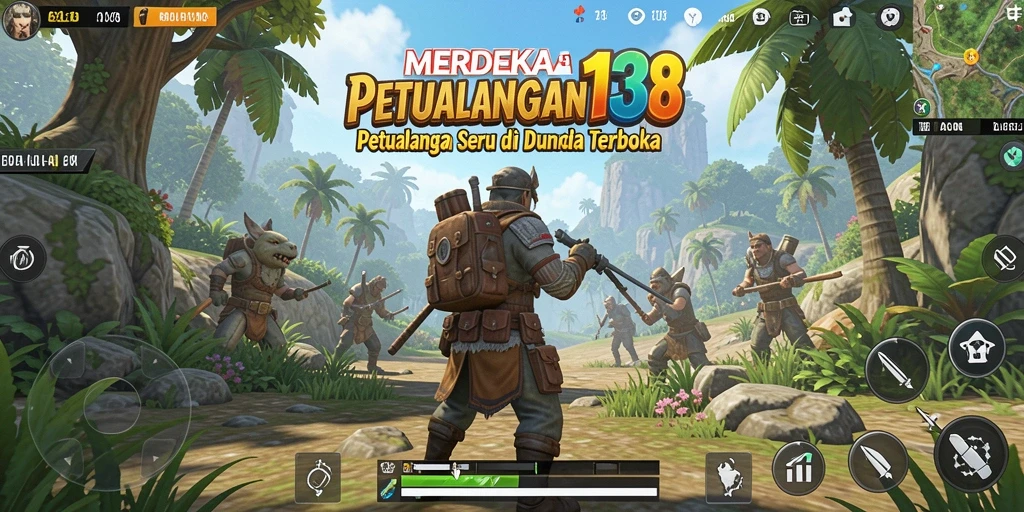 Tampilan gameplay penuh aksi di dunia terbuka MERDEKA138.