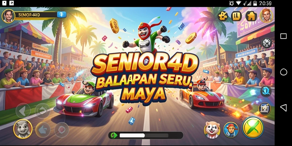 Tampilan gameplay SERU dari SENIOR4D saat balapan.