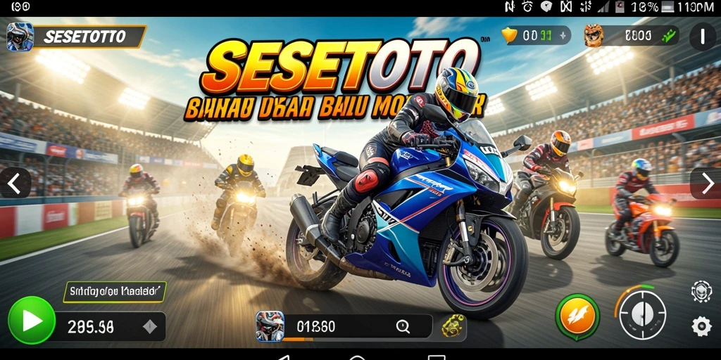 Screenshot gameplay SESETOTO menampilkan aksi balap motor yang seru.