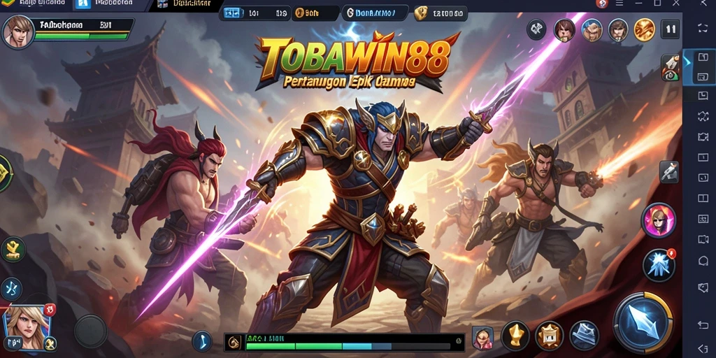 Tangkapan layar gameplay TOBAWIN88 menampilkan pertarungan seru antara karakter dengan efek visual yang mengagumkan.